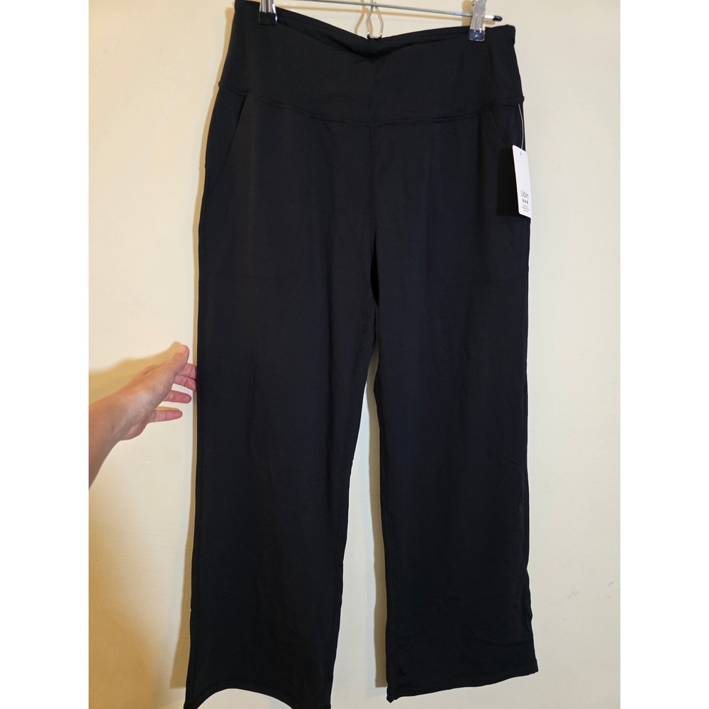 Libin Womens Black High Waisted Wide Leg Yoga Pants Side Pockets Size L NWT